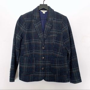 L.L. Bean Navy Plaid Tweed Blazer